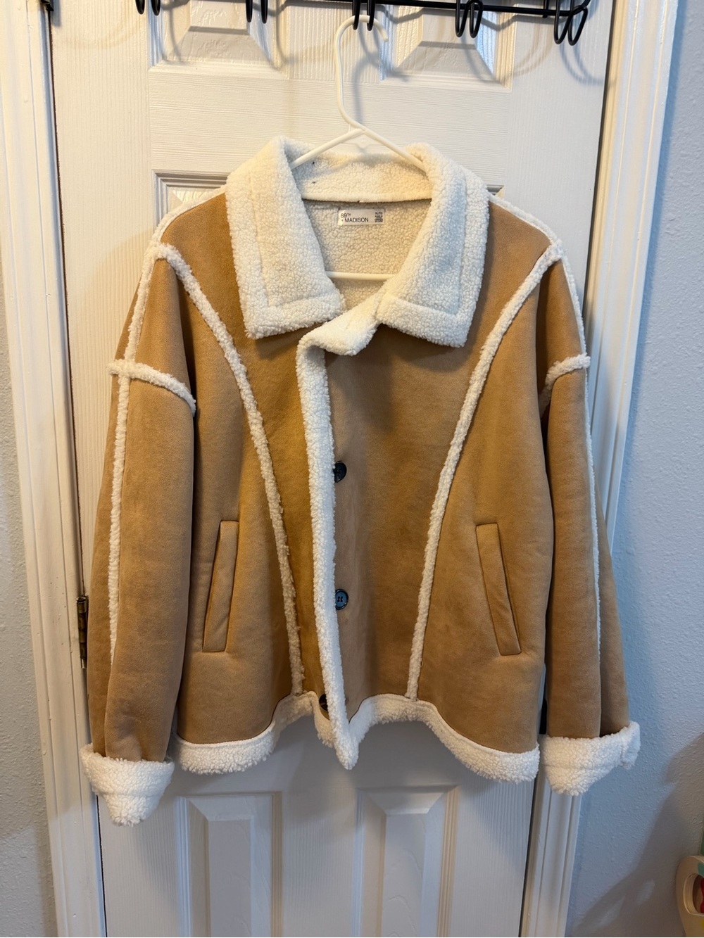Madison Tan Jacket with White Sherpa Trim